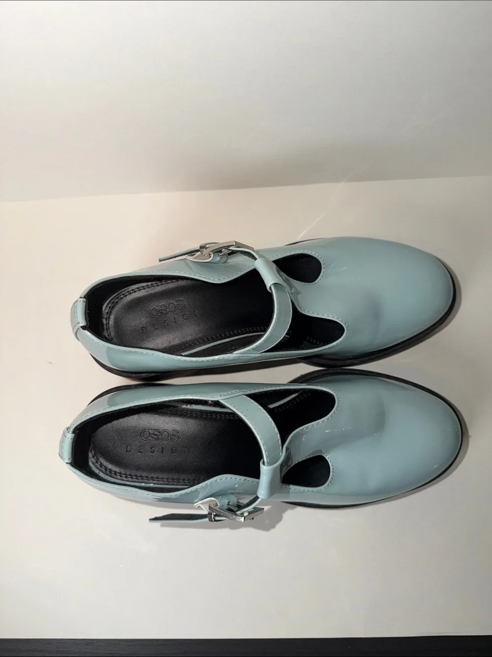 ASOS Design Stealth Mary Jane Platform Mid Block Heel Chunky in Blue Size 7